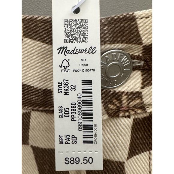 Madewell Brown Checker Daisy Print Mini Denim Skirt 70s Retro Vintage Sz 32 NWT - Picture 7 of 11